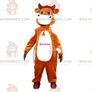 Realistic Funny Brown And White Cow BIGGYMONKEY™ Mascot Costume
