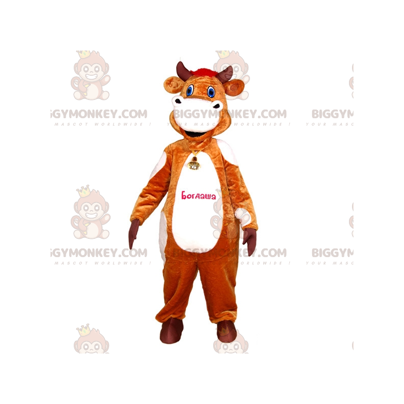 Realistic Funny Brown And White Cow BIGGYMONKEY™ Mascot Costume