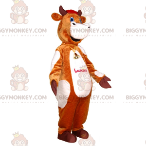 Realistic Funny Brown And White Cow BIGGYMONKEY™ Mascot Costume