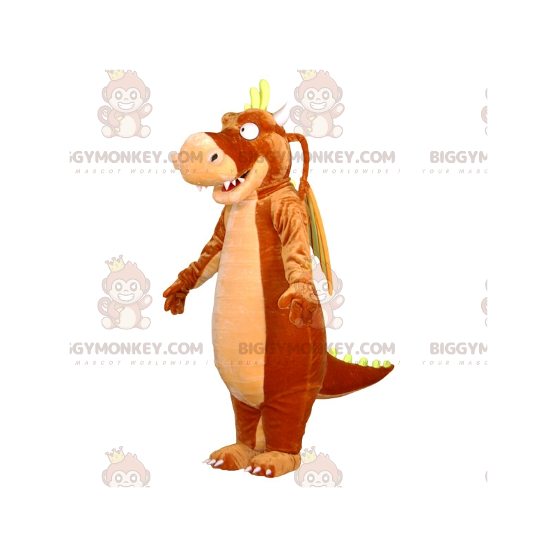 Costume de mascotte BIGGYMONKEY™ de dragon marron beige et