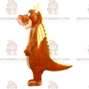 Disfraz de mascota dragón marrón, beige y amarillo gigante