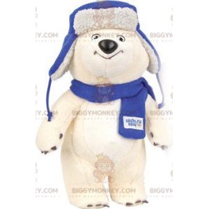 Polar Bear BIGGYMONKEY™ Mascot Costume with Scarf and Hat -
