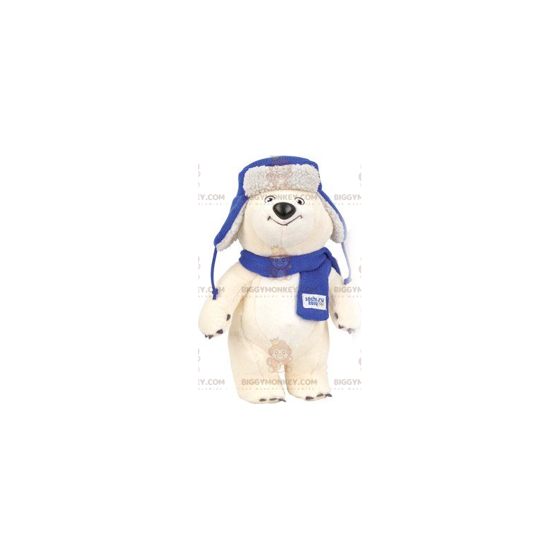 Polar Bear BIGGYMONKEY™ Mascot Costume with Scarf and Hat -