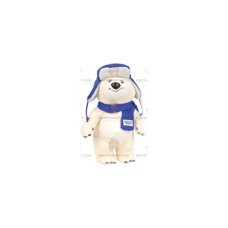 Traje de mascote de urso polar BIGGYMONKEY™ com cachecol e