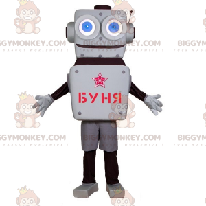 Costume de mascotte BIGGYMONKEY™ de robot gris et noir avec de