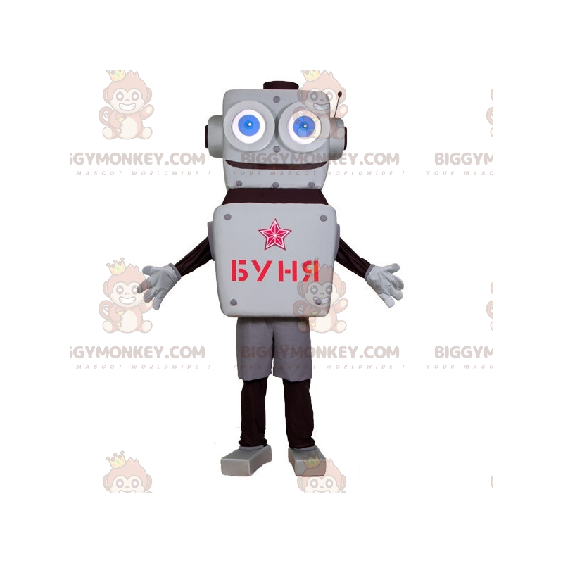 BIGGYMONKEY™ maskotkostume, grå og sort robot med store blå