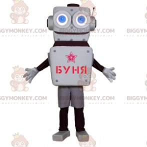 BIGGYMONKEY™ maskotkostume, grå og sort robot med store blå