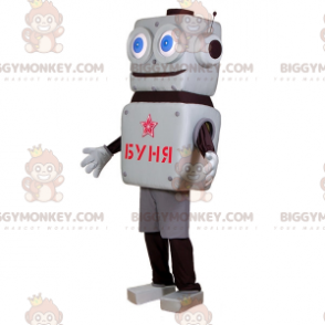 BIGGYMONKEY™ Maskotdräkt Grå och svart robot med stora blå ögon