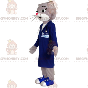 BIGGYMONKEY™ Costume da mascotte Gatto grigio e bianco vestito