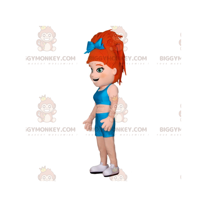 BIGGYMONKEY™ maskotkostume Muskuløs pige med rødt hår i