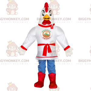 Costume de mascotte BIGGYMONKEY™ de coq blanc habillé d'un