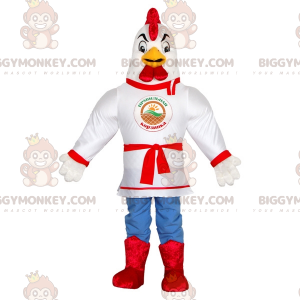 Στολή μασκότ White Rooster BIGGYMONKEY™ ντυμένη με κιμονό.