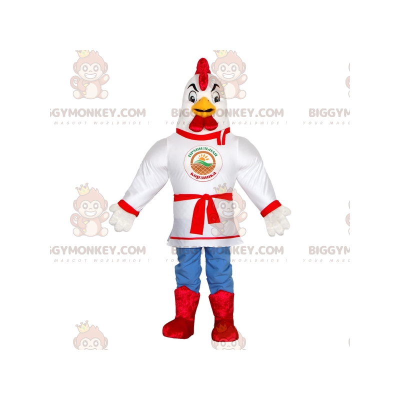 White Rooster BIGGYMONKEY™ Mascot Costume Dressed in Kimono.