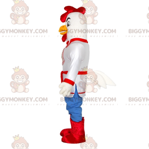 Traje de mascote BIGGYMONKEY™ de galo branco vestido de