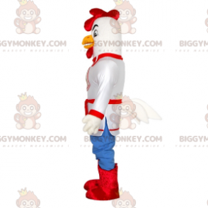 Costume de mascotte BIGGYMONKEY™ de coq blanc habillé d'un