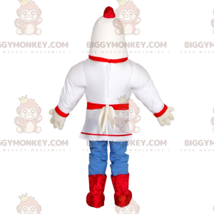 Costume de mascotte BIGGYMONKEY™ de coq blanc habillé d'un