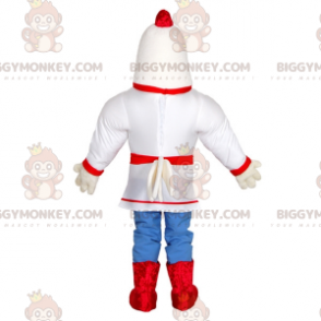 Traje de mascote BIGGYMONKEY™ de galo branco vestido de