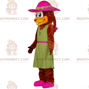 Costume de mascotte BIGGYMONKEY™ de castor habillé d'une robe