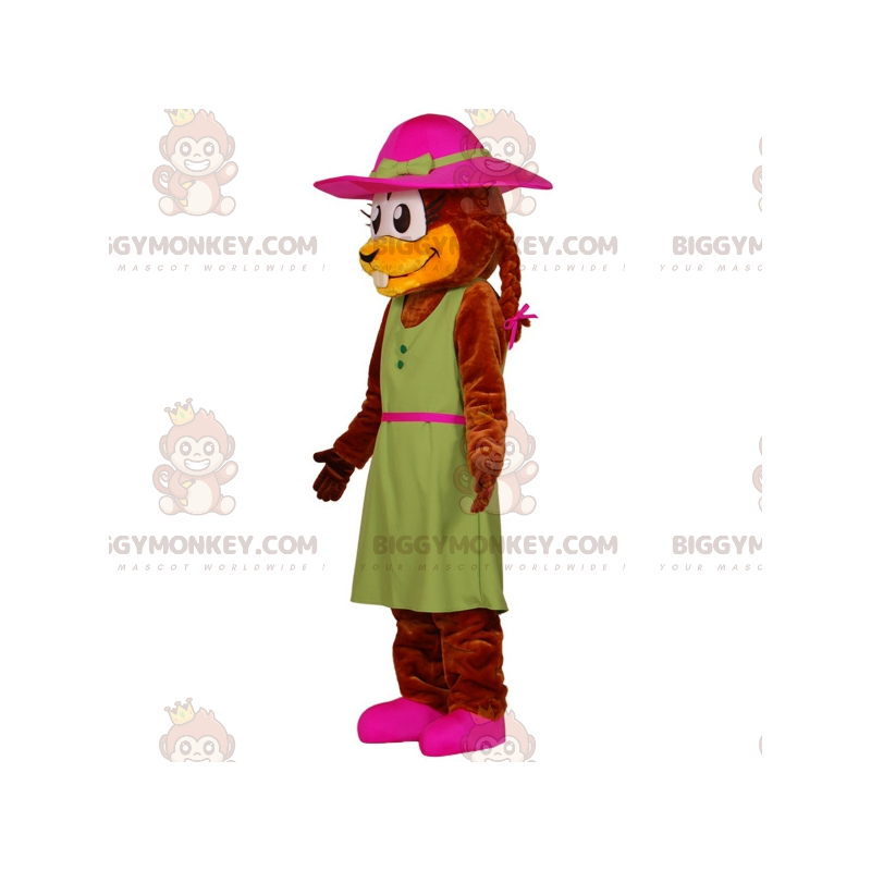 Beaver BIGGYMONKEY™ Mascot Costume Dressed in Dress with Hat –