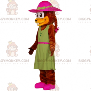 Beaver BIGGYMONKEY™ Mascot Costume Dressed in Dress with Hat -