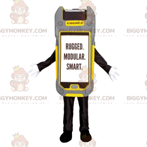 Geelgrijs en zwart scanette BIGGYMONKEY™ mascottekostuum.