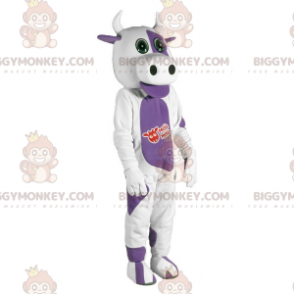 Kostým maskota bílé a fialové krávy BIGGYMONKEY™. kostým krávy