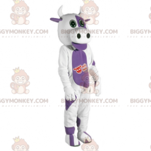 White and Purple Cow BIGGYMONKEY™ Mascot Costume. cow costume -