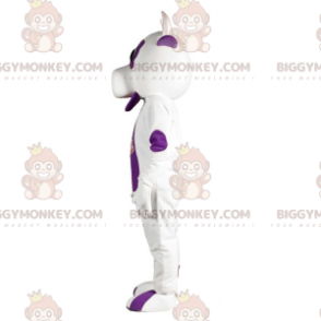 Disfraz de mascota BIGGYMONKEY™ de vaca blanca y morada.