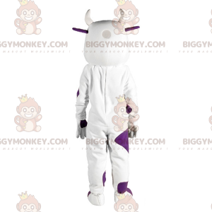 Witte en paarse koe BIGGYMONKEY™ mascottekostuum. koe kostuum -
