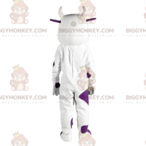 Witte en paarse koe BIGGYMONKEY™ mascottekostuum. koe kostuum -