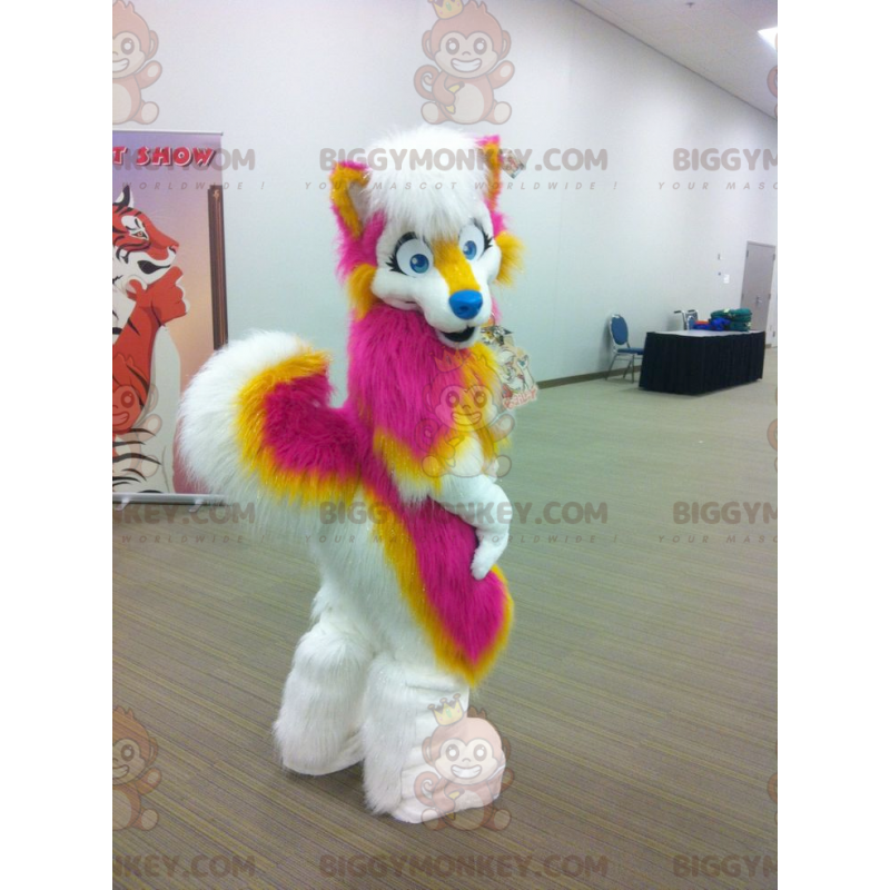 Gelb-weißer rosa Hund BIGGYMONKEY™ Maskottchen-Kostüm -