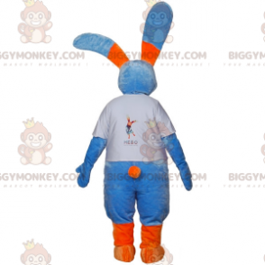BIGGYMONKEY™ maskottiasu Suuri sininen ja oranssi pupu isoilla