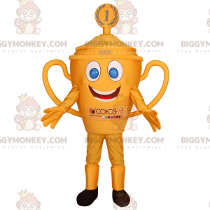 BIGGYMONKEY™ maskotdräkt av gul trofé med blå ögon. Klipp