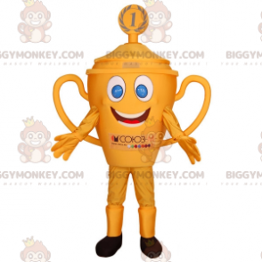 BIGGYMONKEY™ mascot costume of yellow trophy with blue eyes.