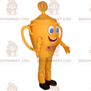 BIGGYMONKEY™ mascot costume of yellow trophy with blue eyes.