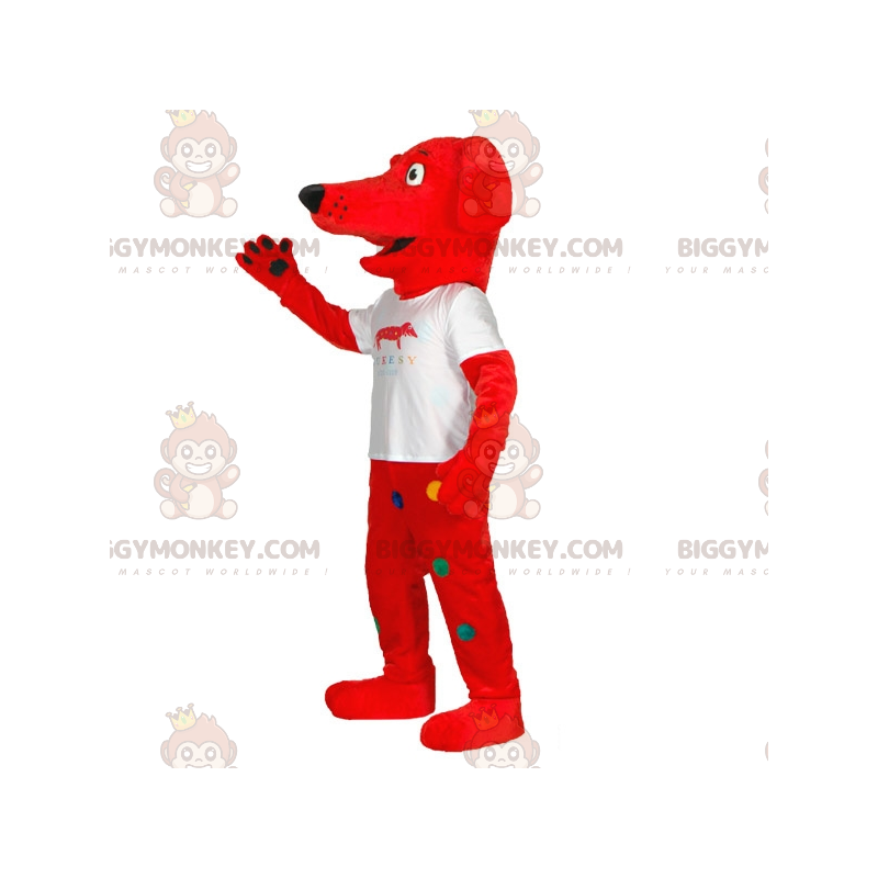 Red Dog BIGGYMONKEY™ Mascot Costume with Colorful Dots –