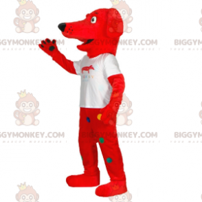 Rode hond BIGGYMONKEY™ mascottekostuum met kleurrijke stippen -