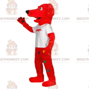 Traje de mascote Red Dog BIGGYMONKEY™ com bolinhas coloridas –