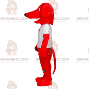 Costume de mascotte BIGGYMONKEY™ de chien rouge avec des pois