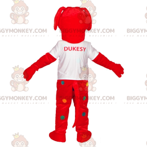 Rode hond BIGGYMONKEY™ mascottekostuum met kleurrijke stippen -