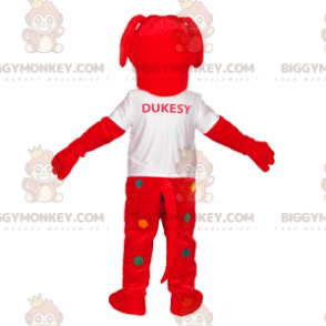 Kostým maskota červeného psa BIGGYMONKEY™ s barevnými tečkami –