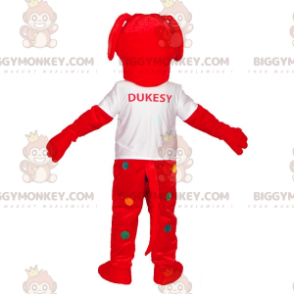 Red Dog BIGGYMONKEY™ Mascot Costume with Colorful Dots –