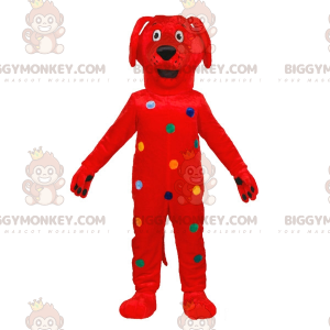 Rode hond BIGGYMONKEY™ mascottekostuum met kleurrijke stippen -