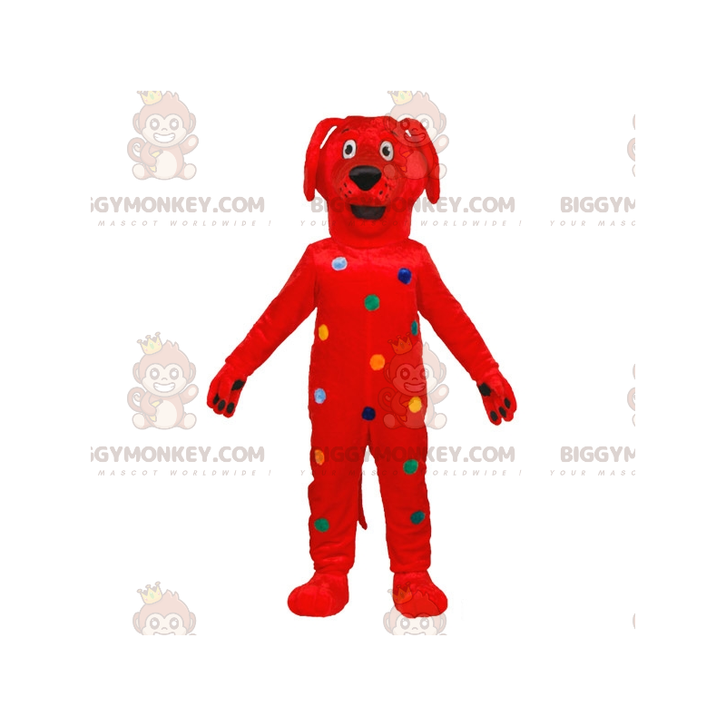 Traje de mascote Red Dog BIGGYMONKEY™ com bolinhas coloridas –