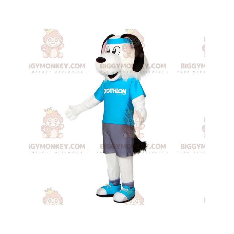 BIGGYMONKEY™ Maskotdräkt Vit och svart hund i sportkläder med