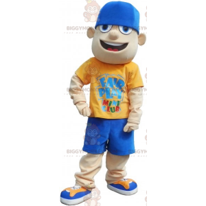 Teenager BIGGYMONKEY™ Mascot Costume Dressed in Yellow and Blue