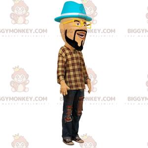 Bärtiger Mann BIGGYMONKEY™ Maskottchenkostüm mit Brille und Hut