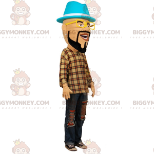 Traje de mascote de homem barbudo BIGGYMONKEY™ com óculos e