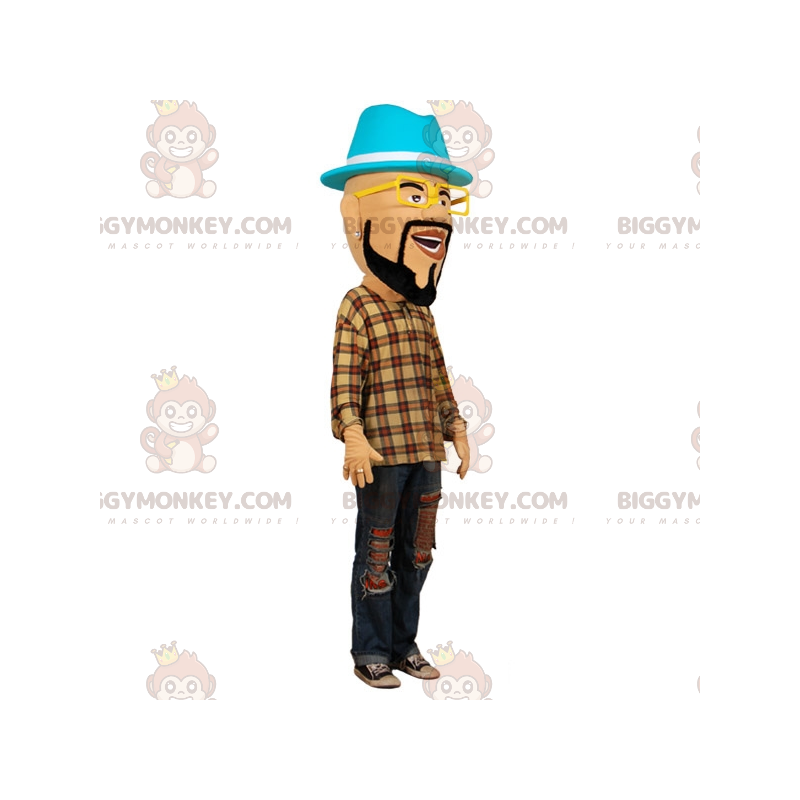 Bearded Man BIGGYMONKEY™ mascottekostuum met bril en hoed -