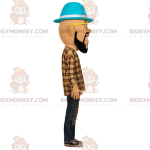 Traje de mascote de homem barbudo BIGGYMONKEY™ com óculos e